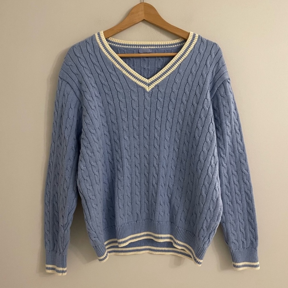 John Galt Morgan Blue Cable Knit Sweater